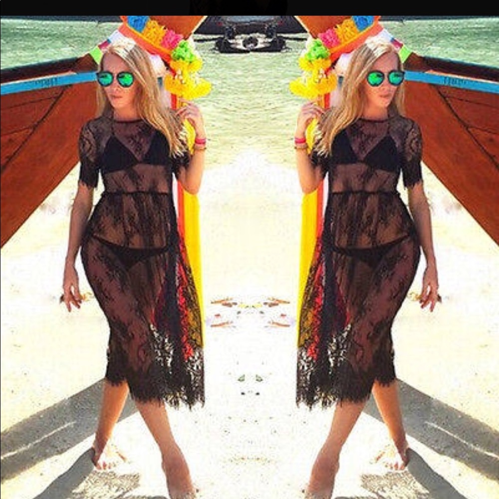 Sexy Black Lace Beach Cover Up